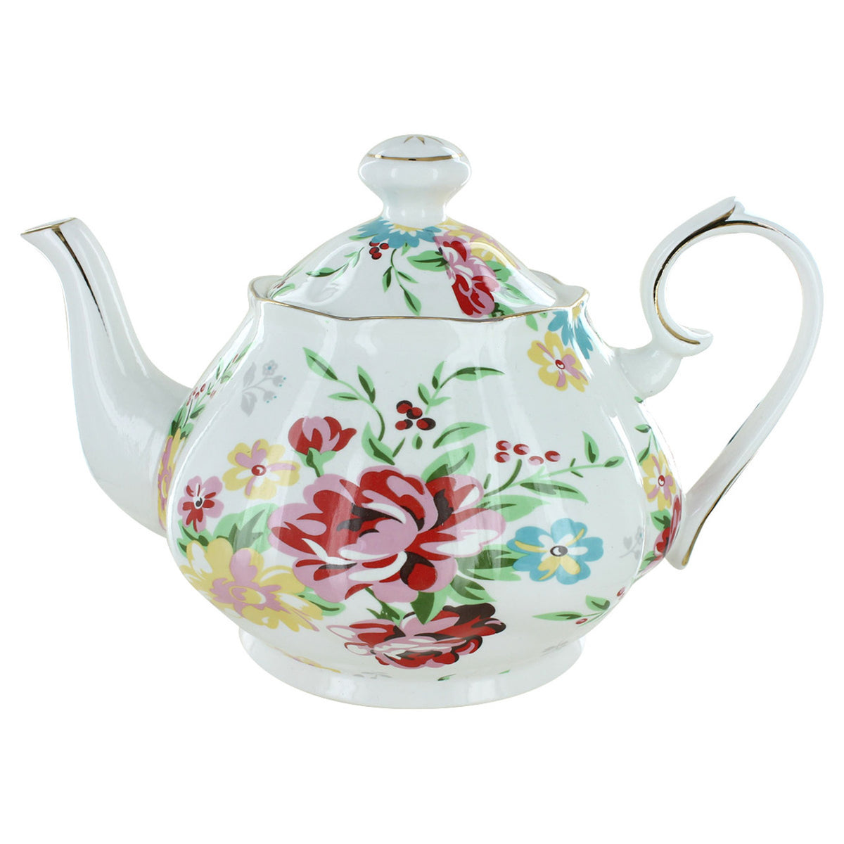 White teapot with floral design on a white background
