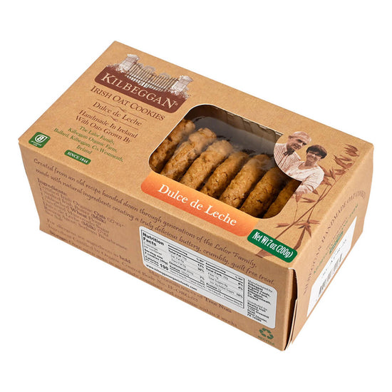 Box of KilBeggan Dulce de Leche Irish Oat Cookies on a white background