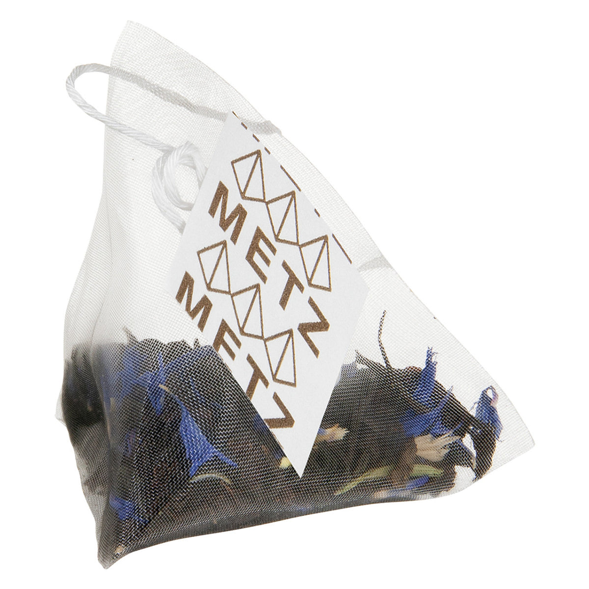 Tea bag with 'Metz' branding on a white background