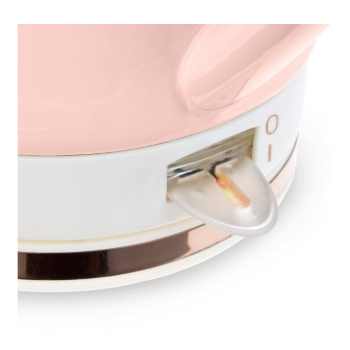 Close-up of a pink and white electronic tea kettle base.