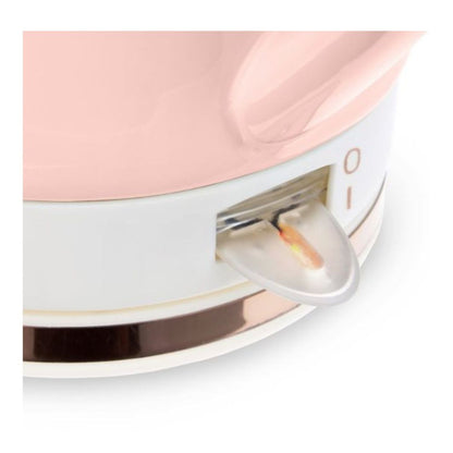 Close-up of a pink and white electronic tea kettle base.