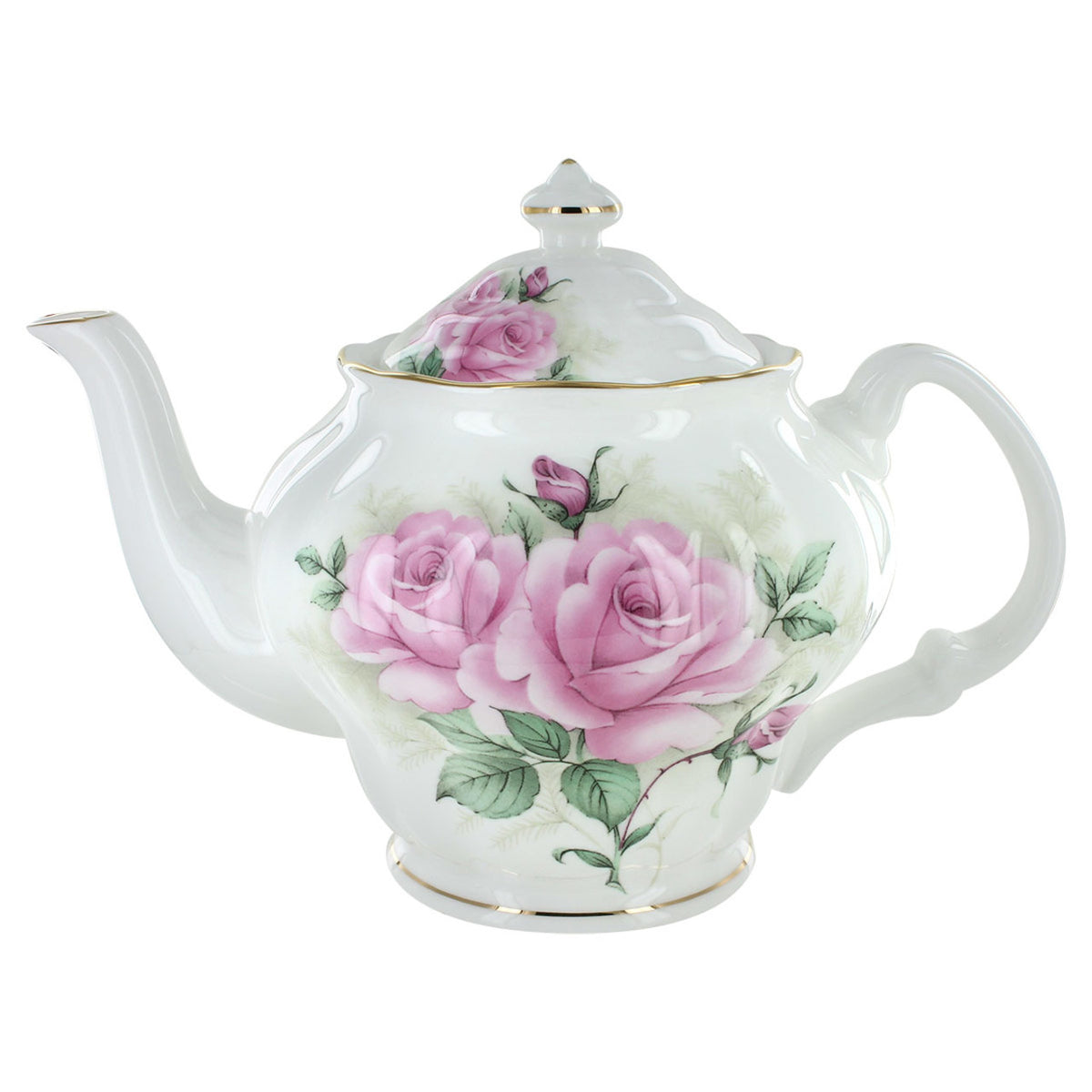 Teapot with pink roses on a white background