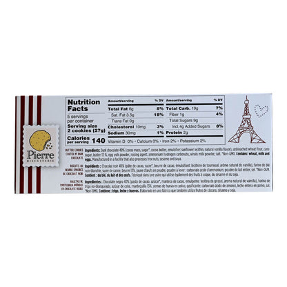 Pierre Biscuiterie Dark Chocolate French Butter Cookies package featuring nutrition facts and ingredients.