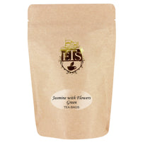 Kraft paper tea bag packaging with 'ETS' logo and text on a white background