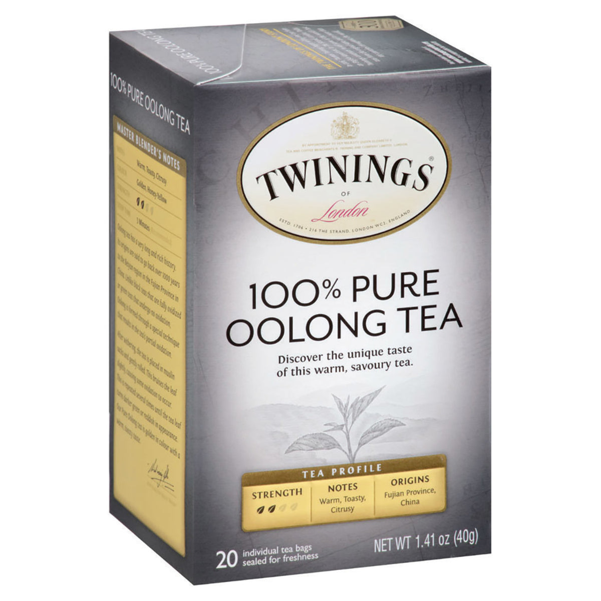 Box of Twinings 100% Pure Oolong Tea on a white background