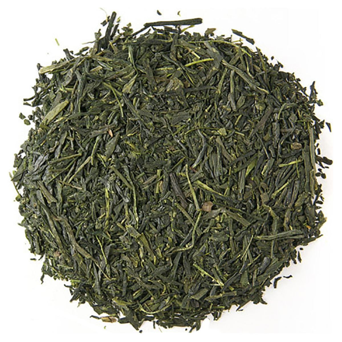 Green tea leaves on a white background