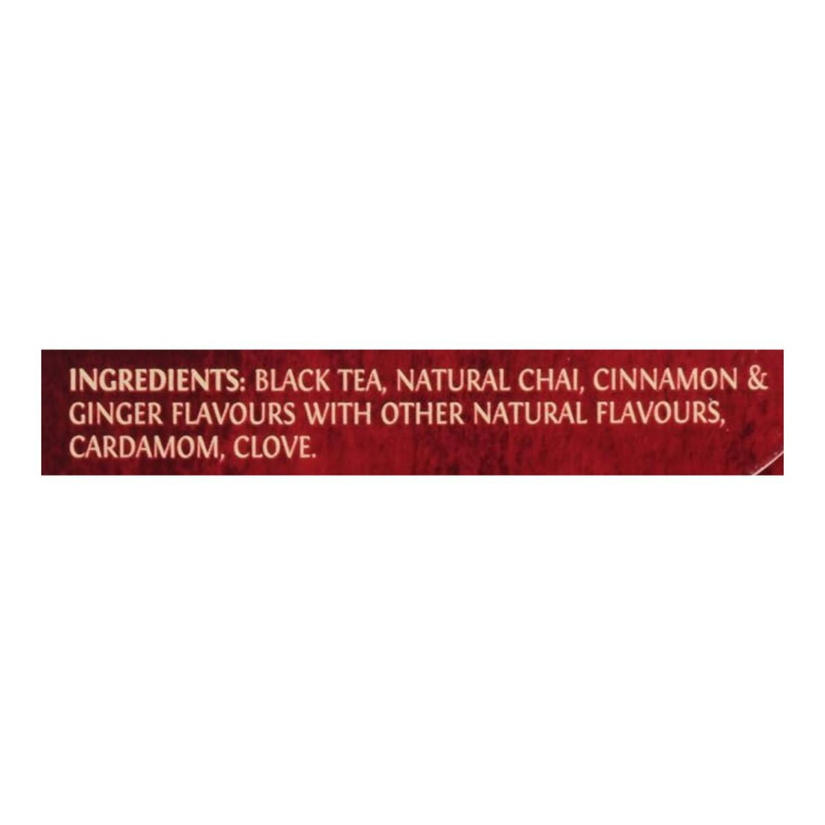Ingredients cut out from a box of Twinings Chai tea