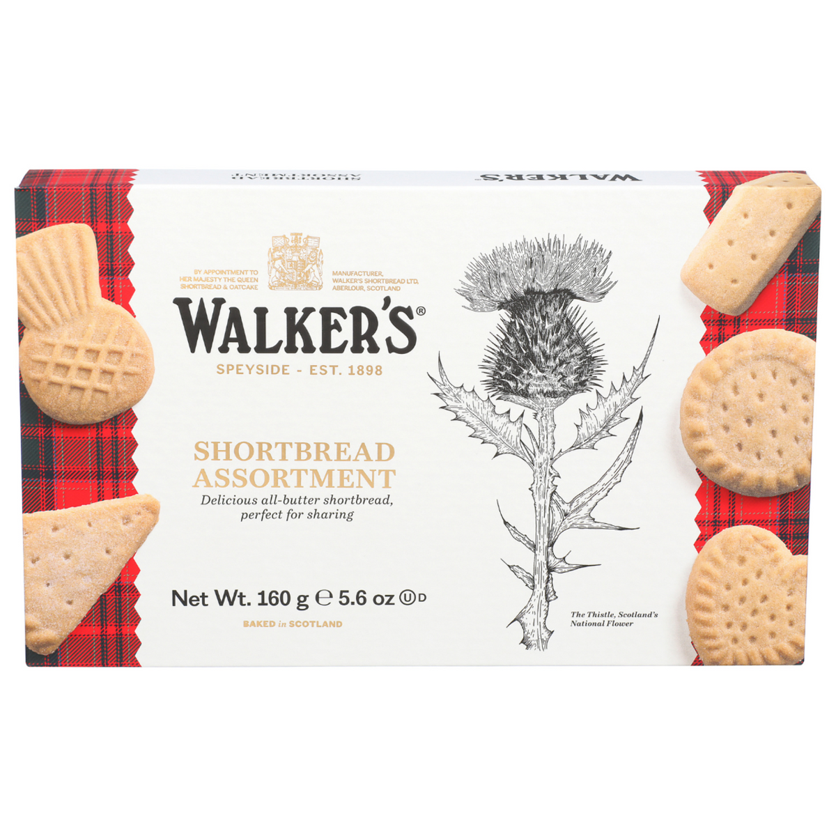 Box of Walker's Shortbread Assortment with a thistle illustration on a white background