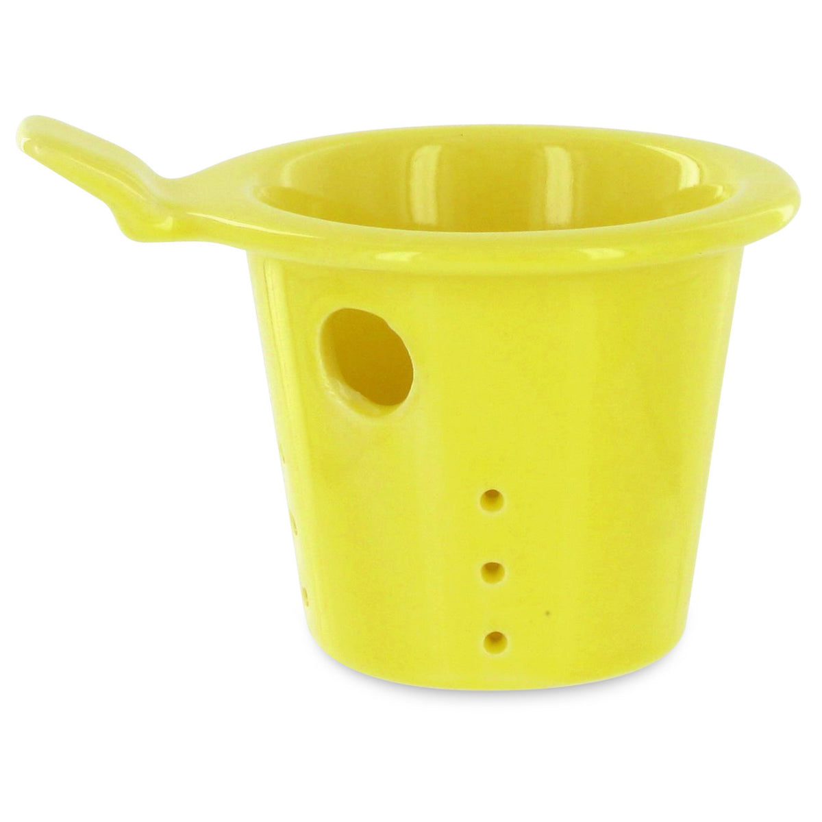 Yellow ceramic teapot infuser on a white background
