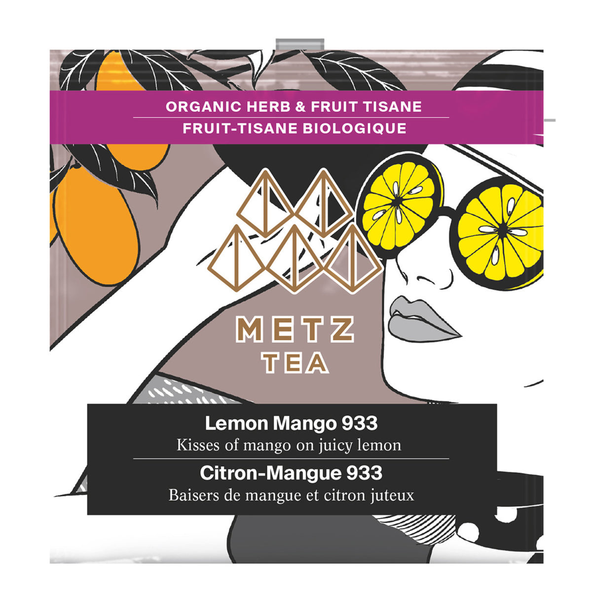 Metz Tea Lemon Mango 933 packaging with artistic design and branding.