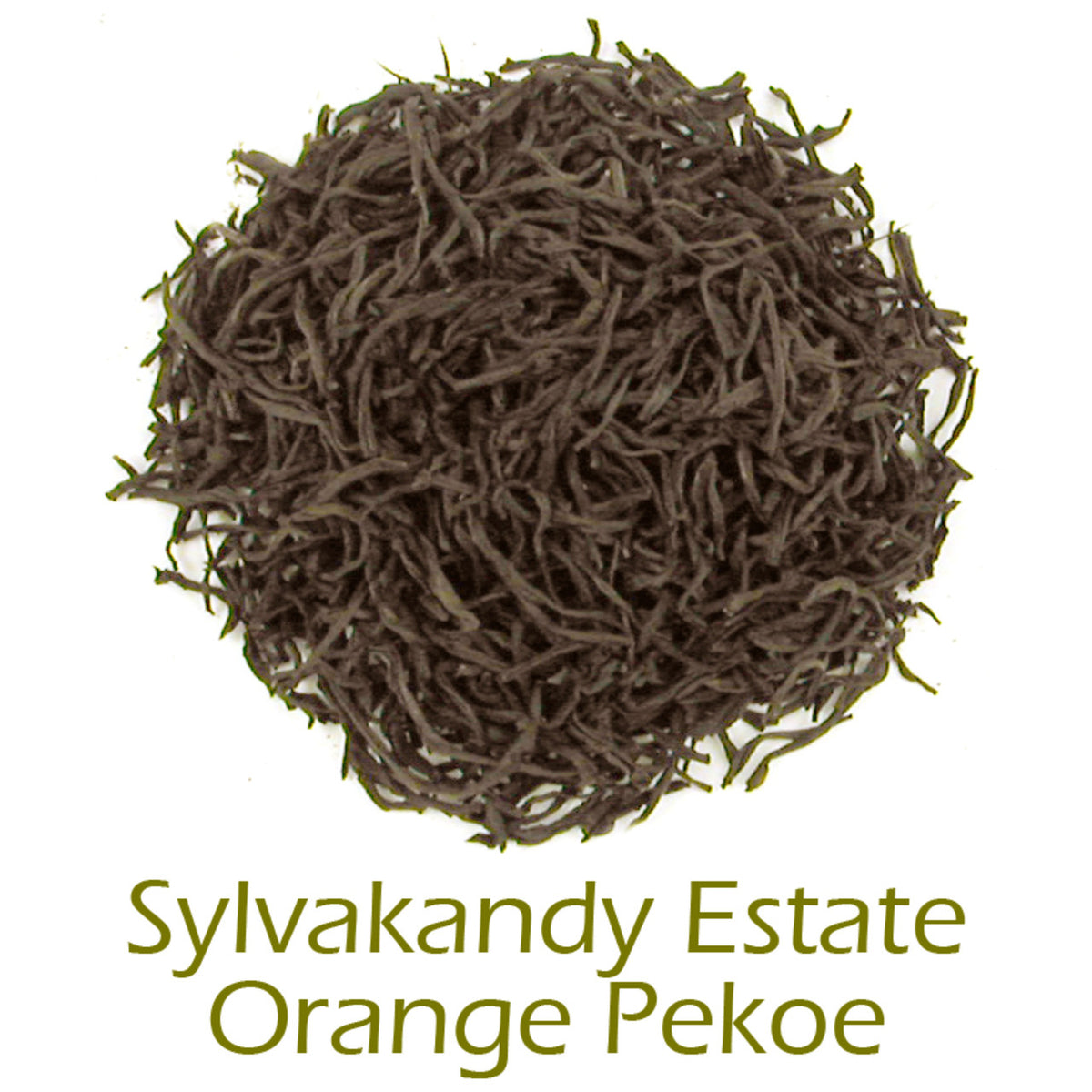Sylvakandy Estate Orange Pekoe loose-leaf tea on a white background with product name caption