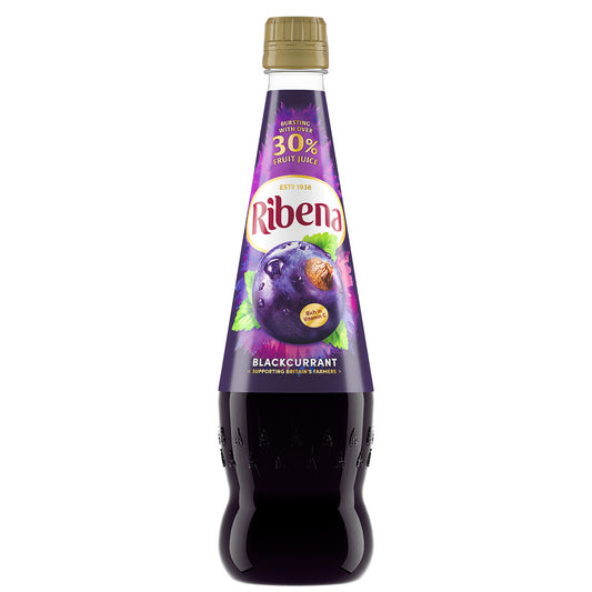 Ribena blackcurrant juice bottle on a white background
