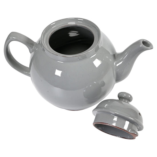 Gray ceramic teapot with lid on a white background
