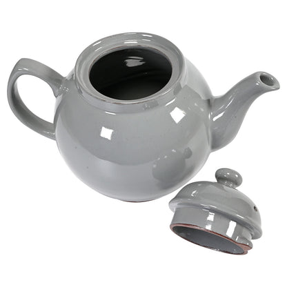 Gray ceramic teapot with lid on a white background