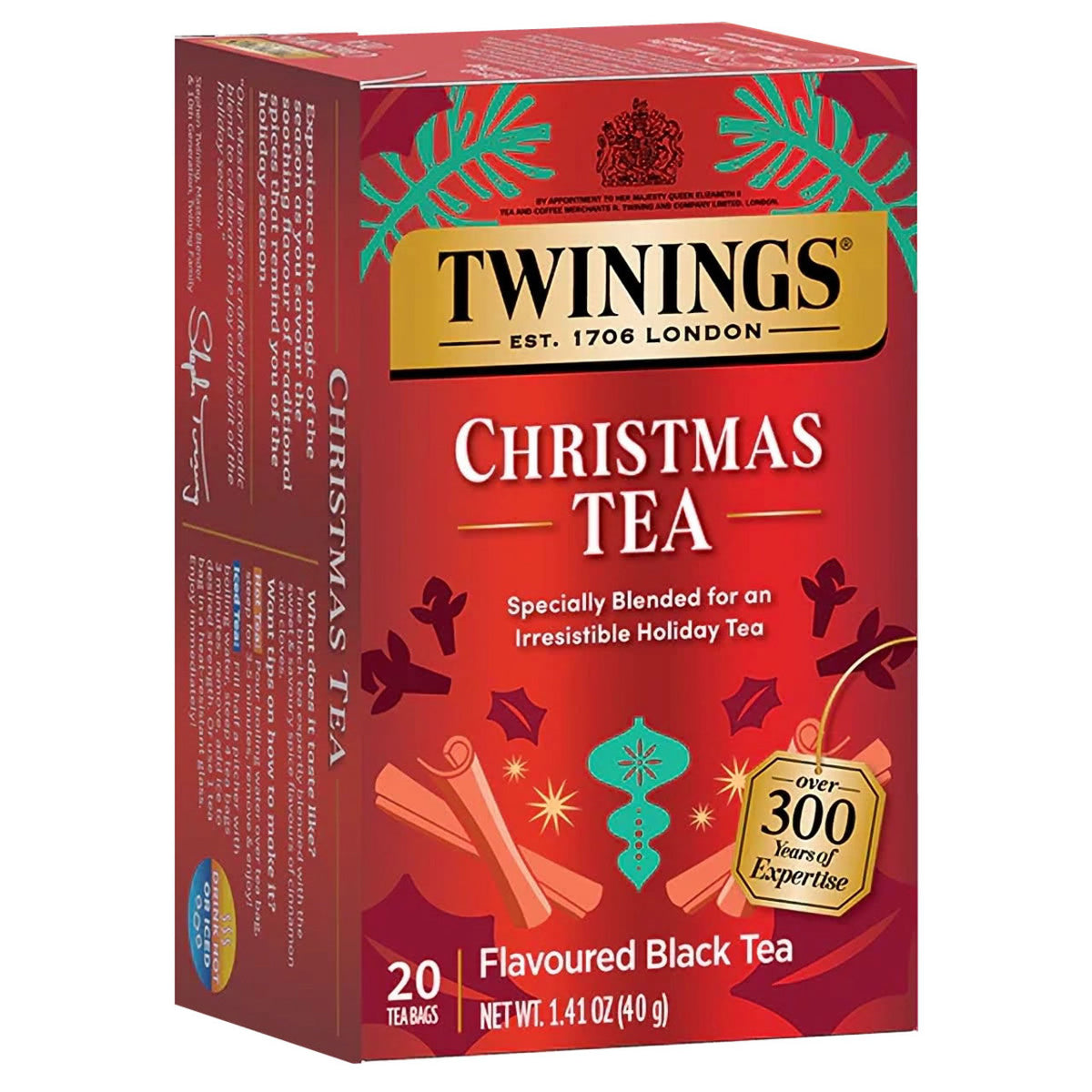 Twinings Christmas Tea red box on a white background