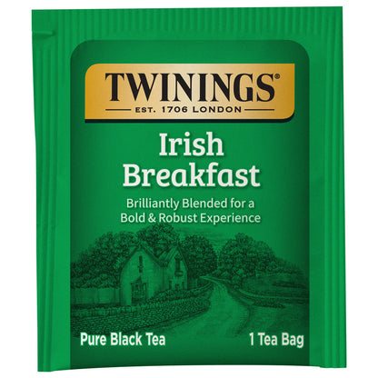 Twinings Irish Breakfast Tea single green packet on a white background