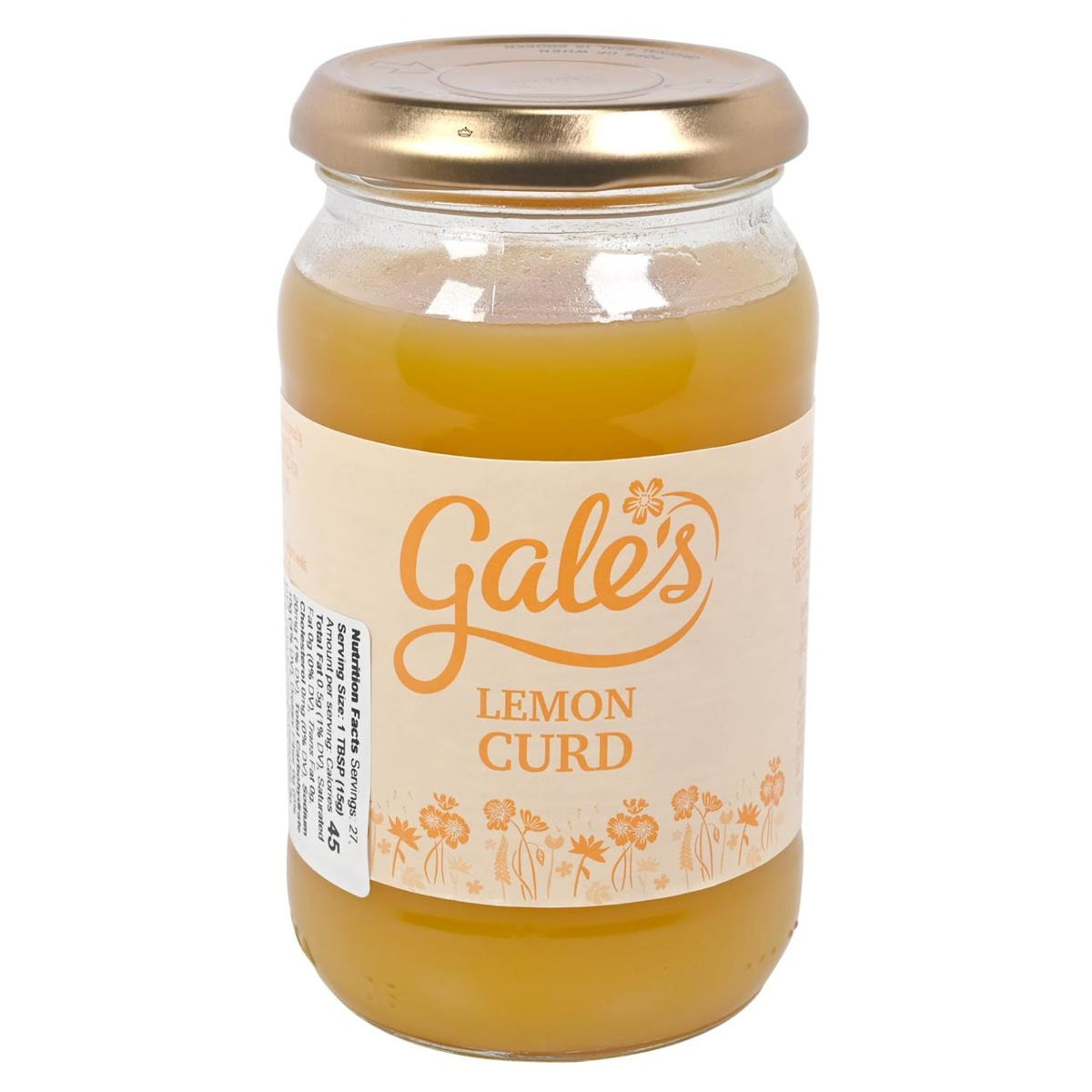 Jar of Gale's Lemon Curd with a gold lid on a white background