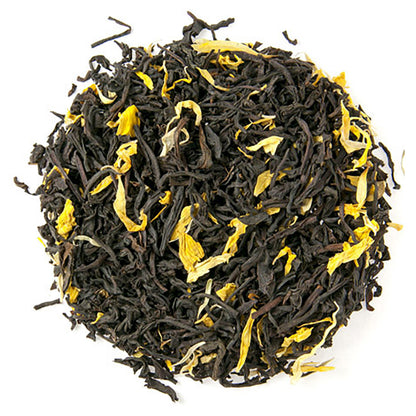 Black Tea, Calendula Petals, Marigold Petals, and Sunflower Petals in a circle pattern on a white background.