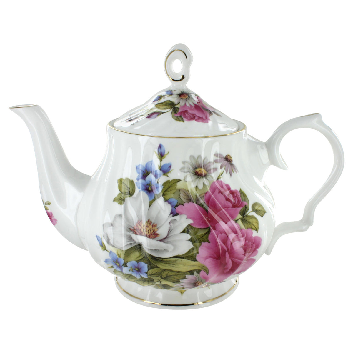 Rose Bone china teapot with floral design on a white background