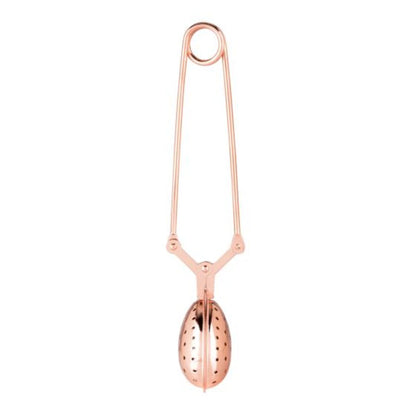 Rose gold tea infuser on a white background