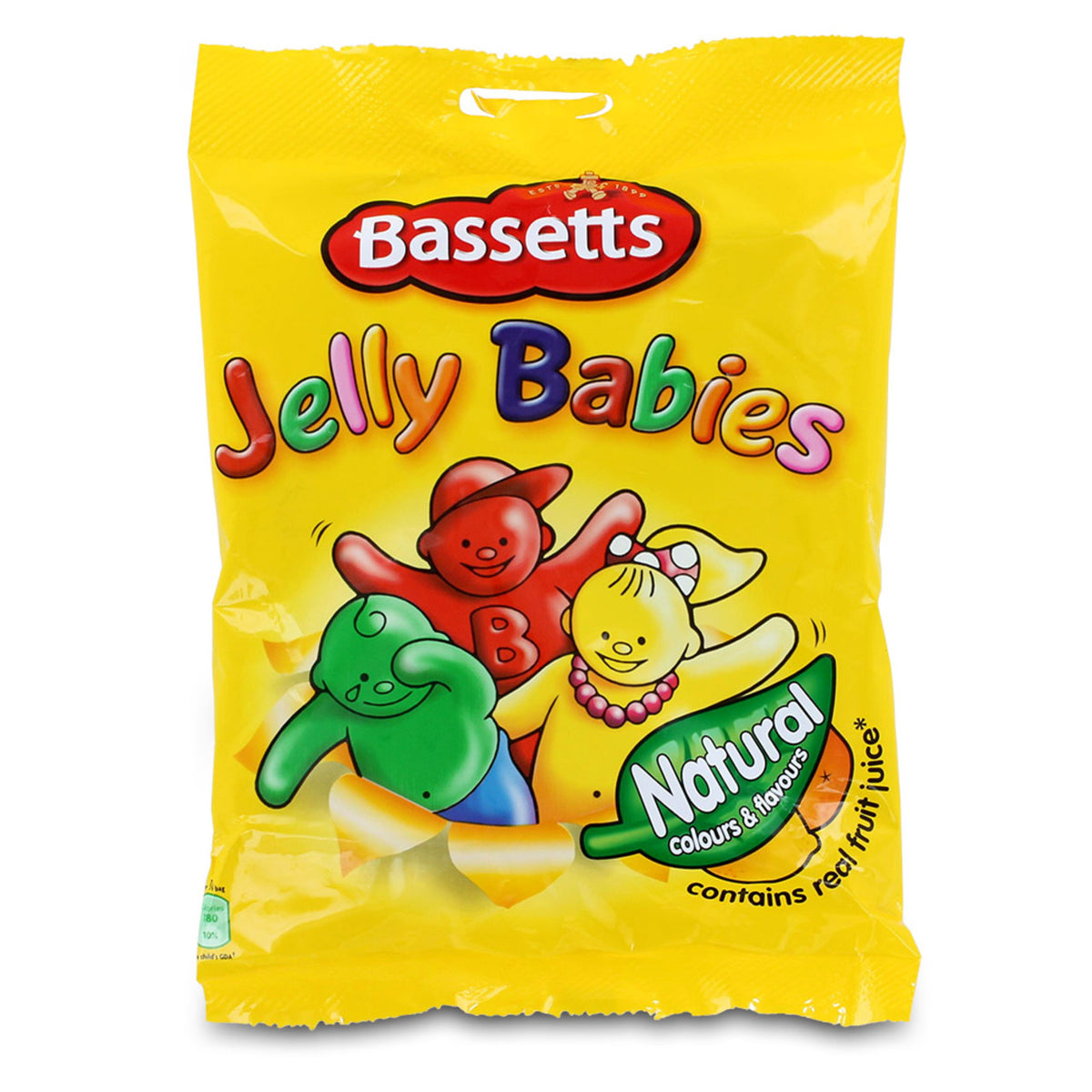 A yellow bag of Bassetts Jelly Babies candy