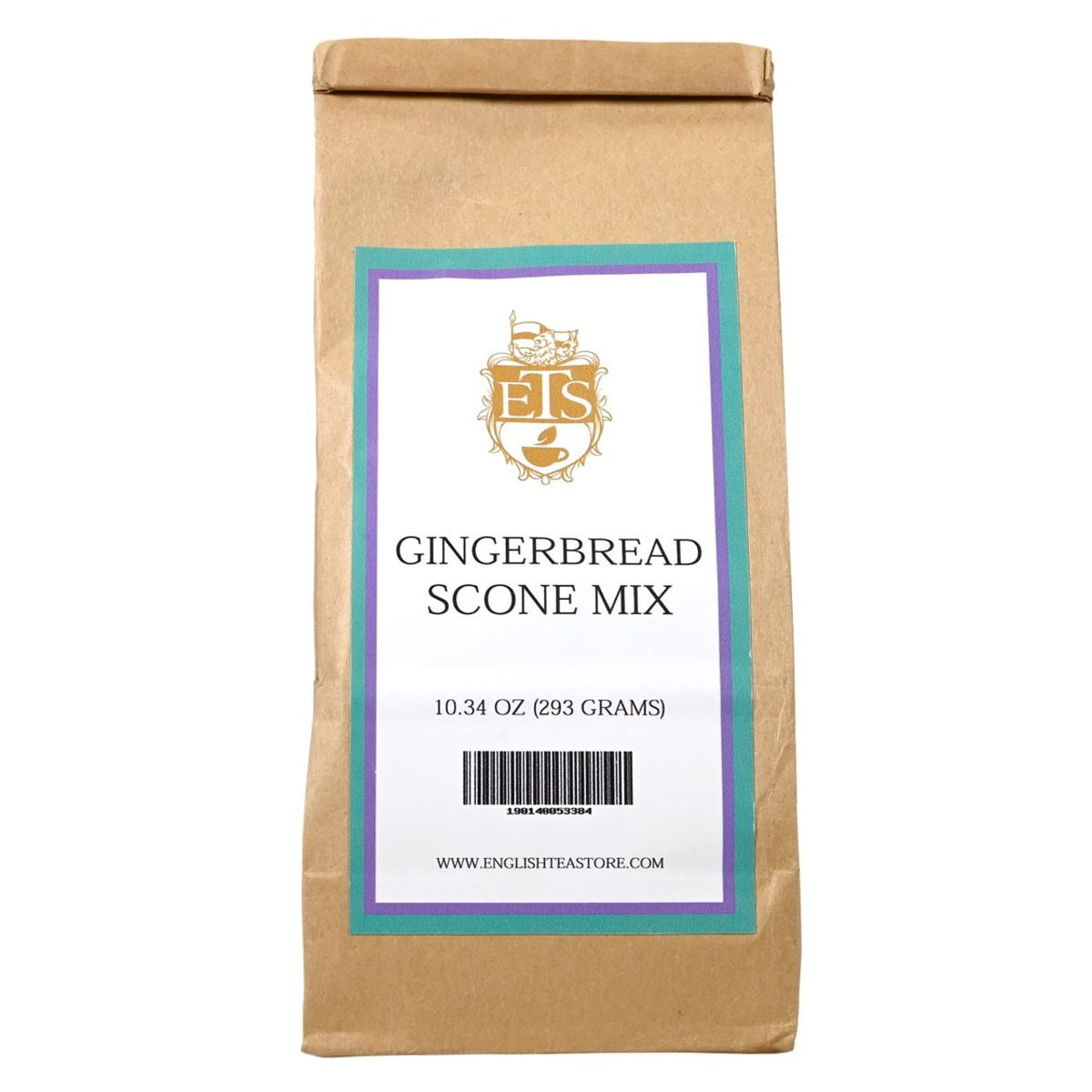 Kraft paper bag of Gingerbread Scone Mix with a label on a white background