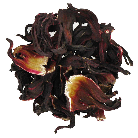 Dried hibiscus flowers on a white background