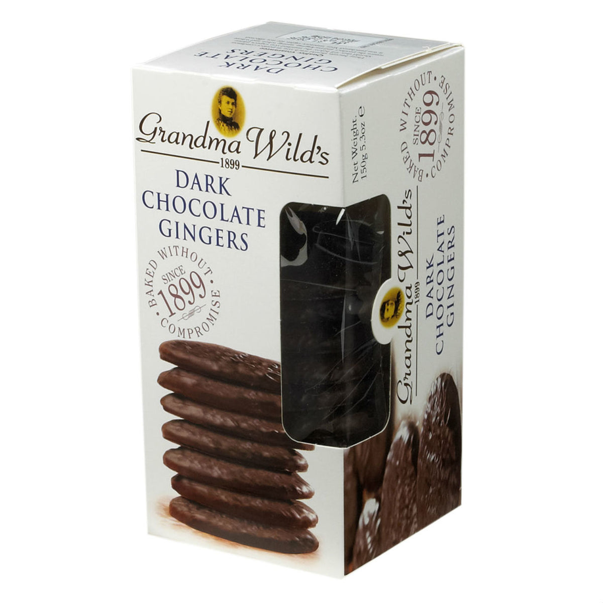 Box of Grandma Wild's Dark Chocolate Gingers on a white background