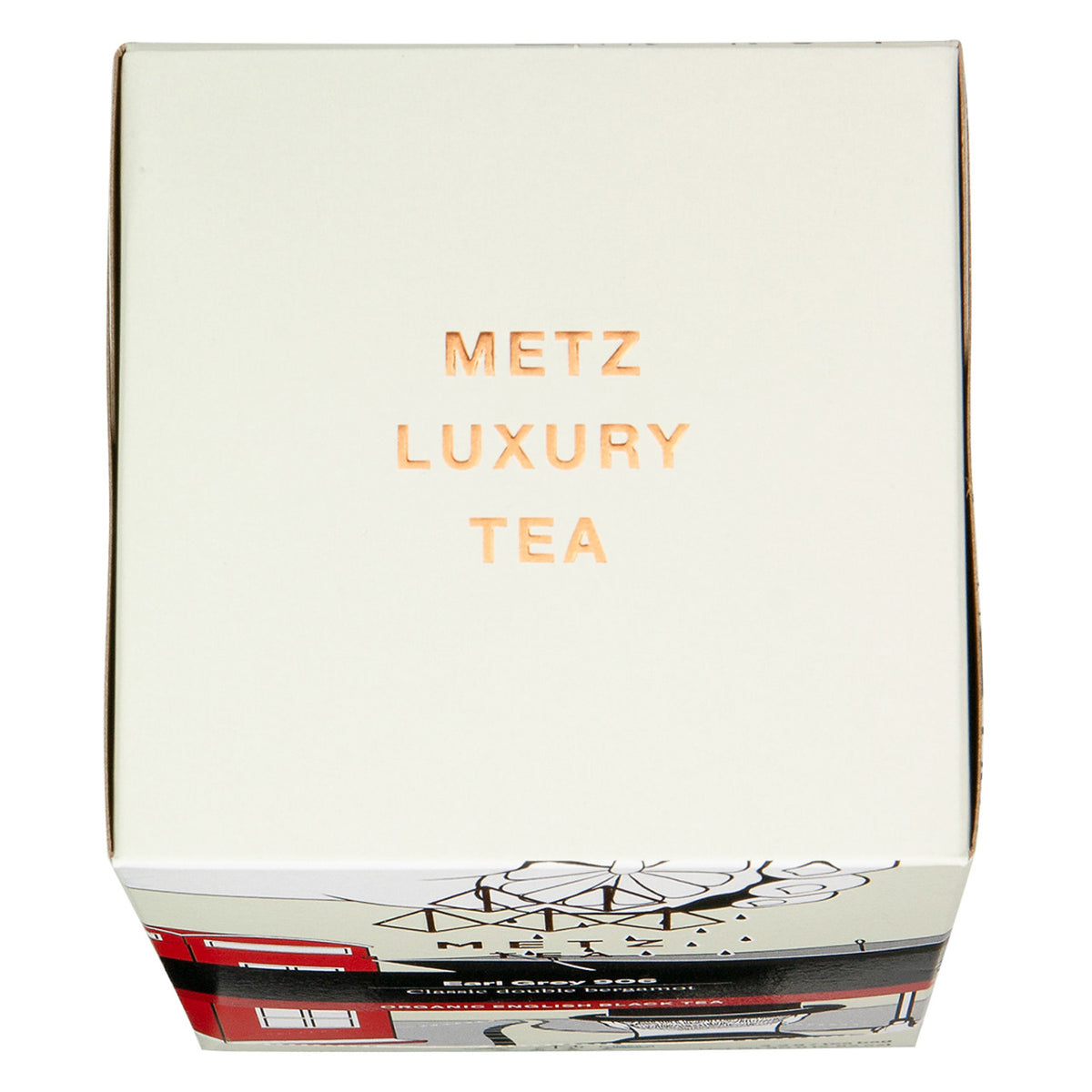 Box of Metz Luxury Tea with branding on a white background