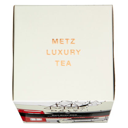 Box of Metz Luxury Tea with branding on a white background