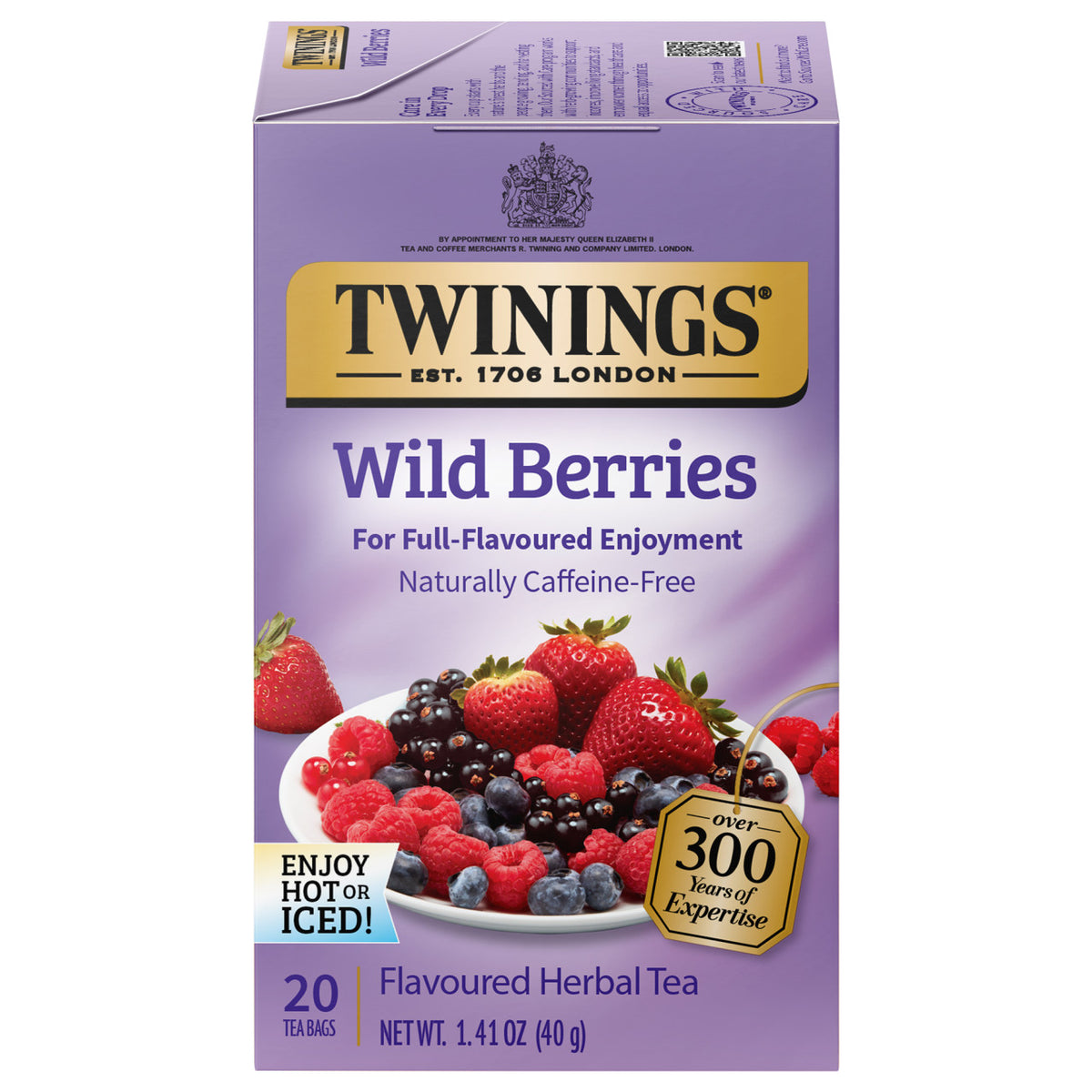 Twinings Wild Berries tea box on a white background