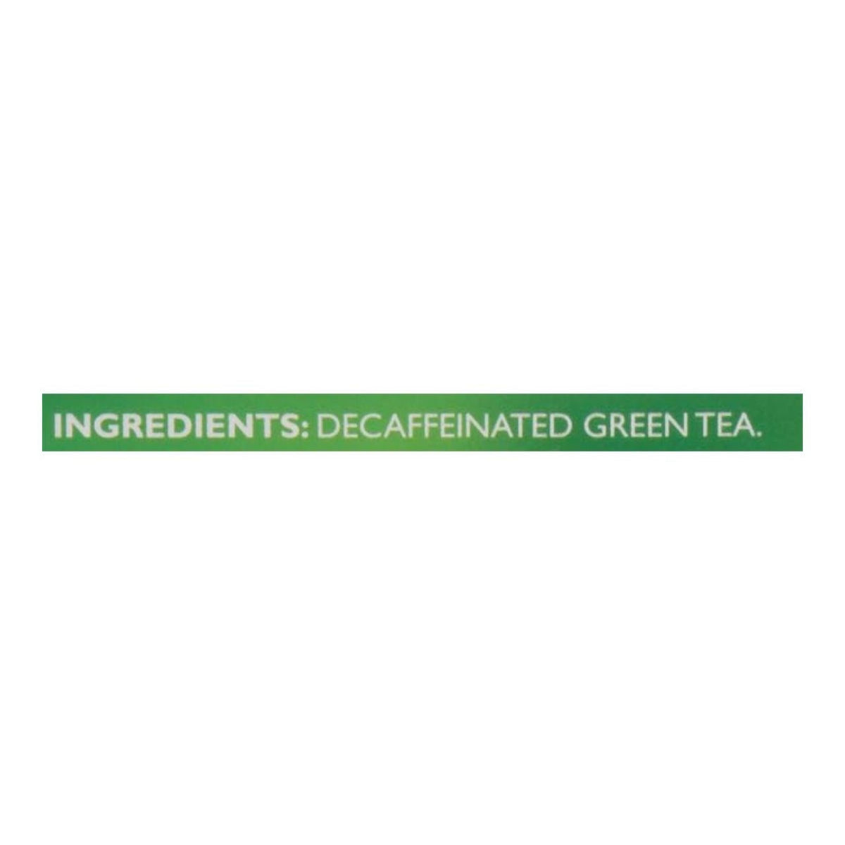 Text indicating 'Decaffeinated Green Tea' on a white background