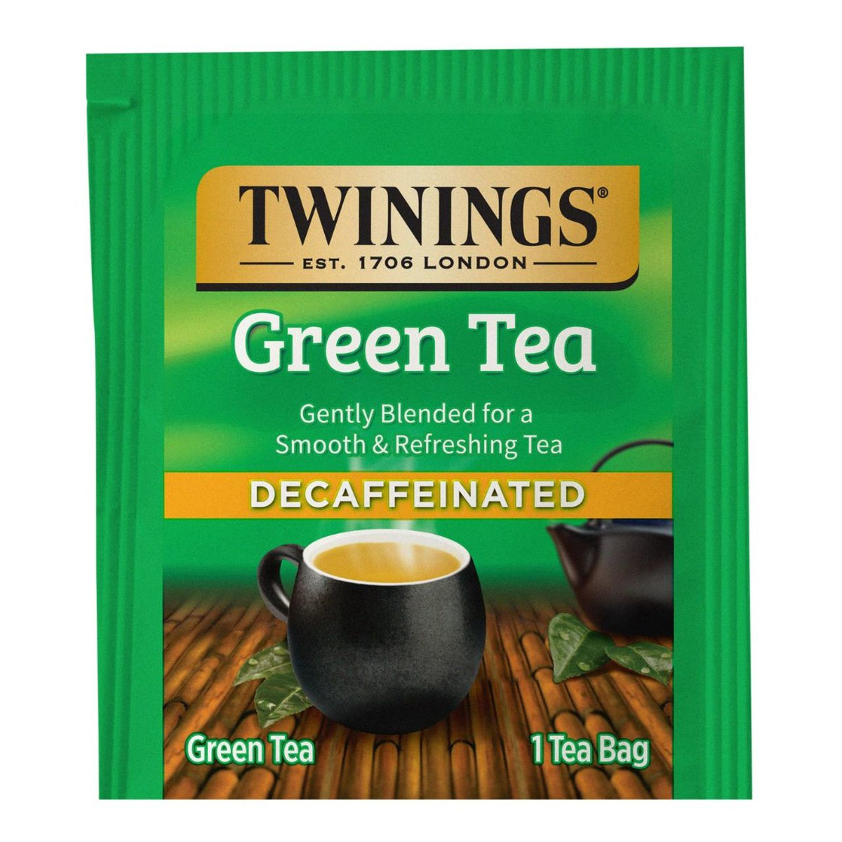Twinings decaffeinated green tea package on a white background