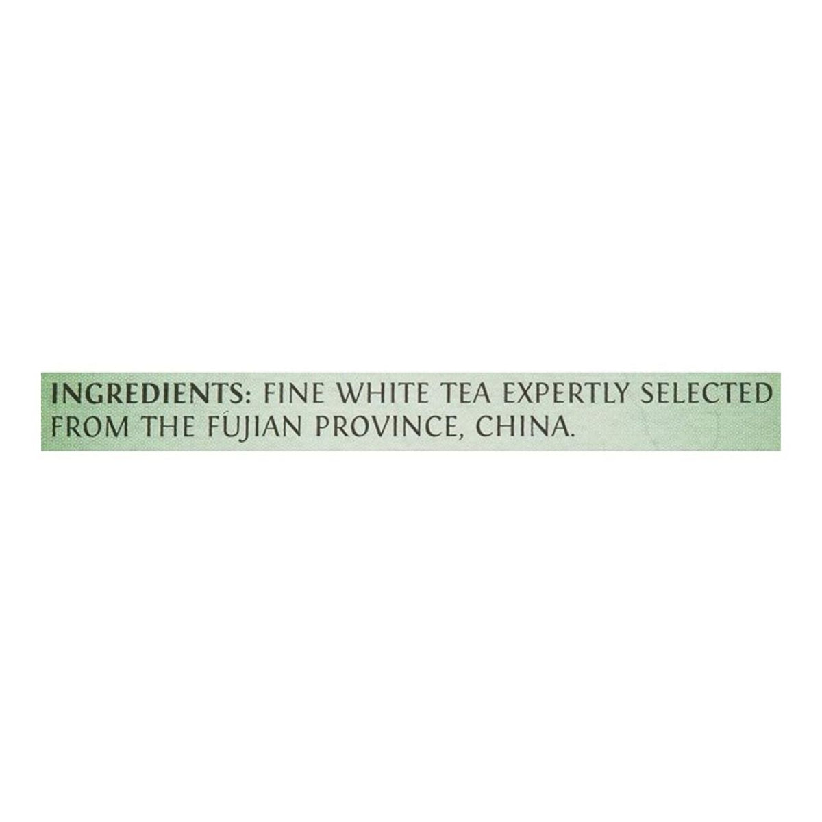 Text indicating fine white tea from Fujian Province, China on a light green background