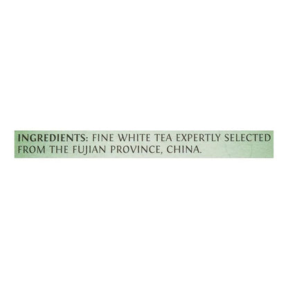 Text indicating fine white tea from Fujian Province, China on a light green background