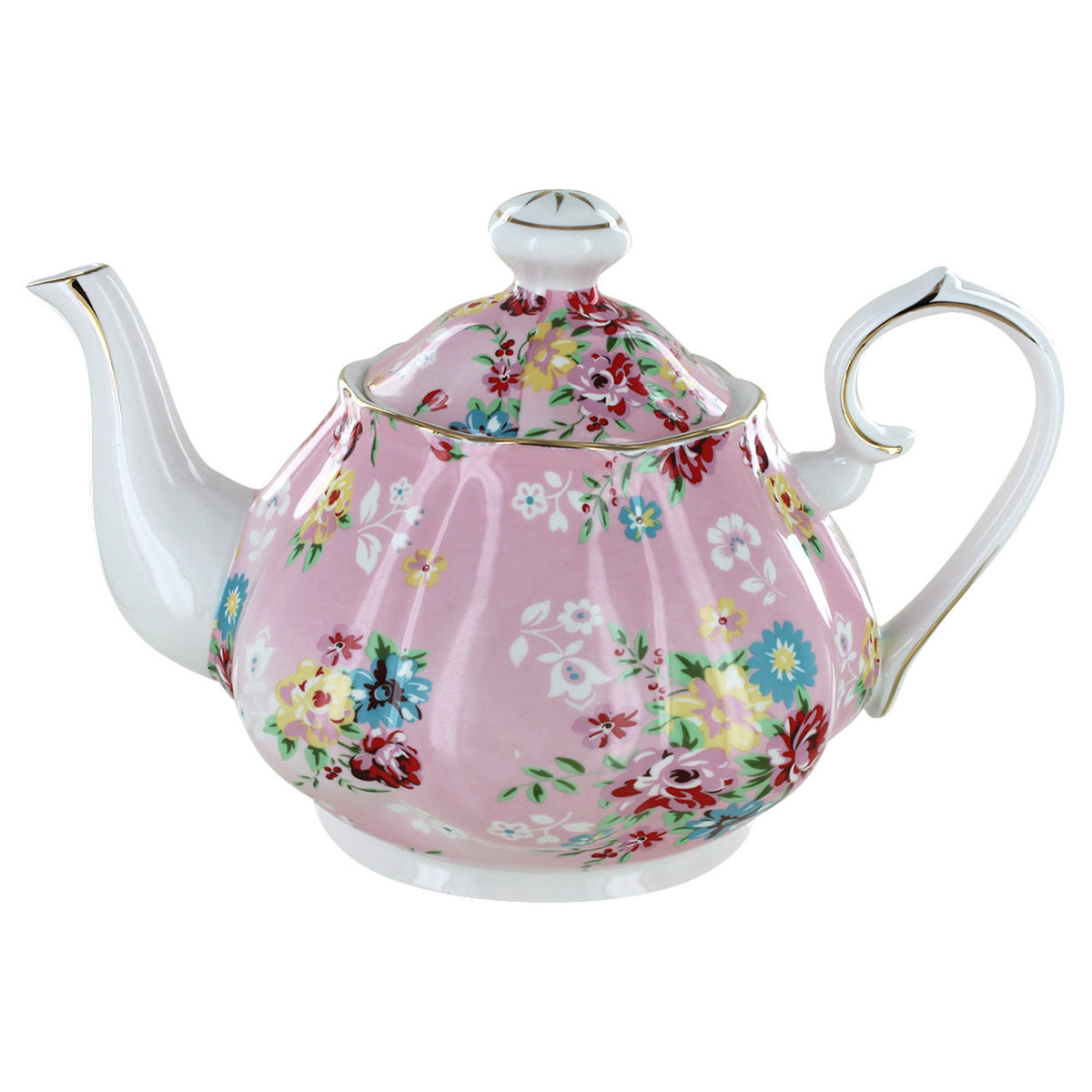 Shabby Rose Pink porcelain floral teapot on a white background