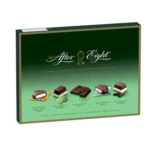 Box of After Eight peppermint chocolates on a white background