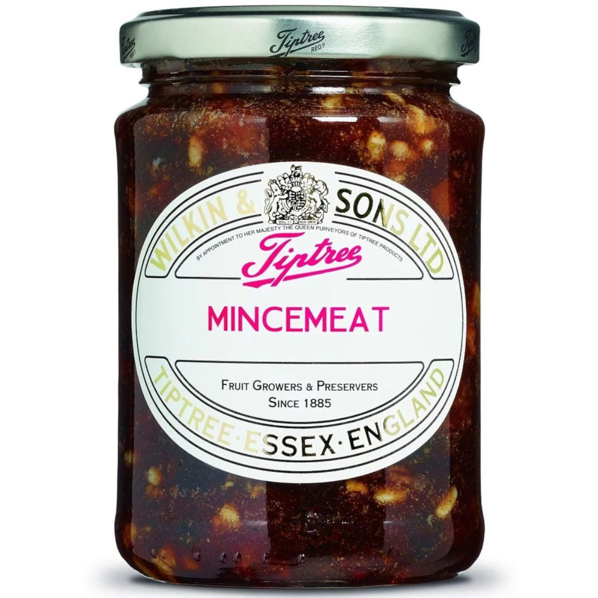 Jar of Tiptree Mincemeat with visible label on a white background