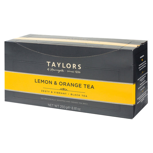 Box of Taylors Lemon & Orange Tea on a white background