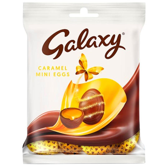 Packaging of Galaxy Caramel Mini Eggs with a white background