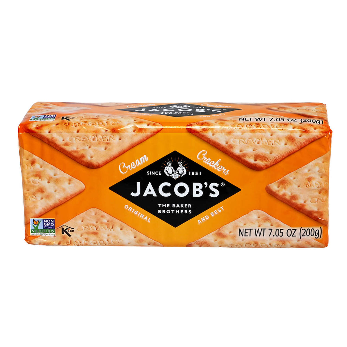 Box of Jacobs crackers with orange packaging on a white background