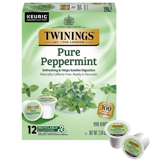 Twinings Pure Peppermint K-Cup pods packaging on a white background