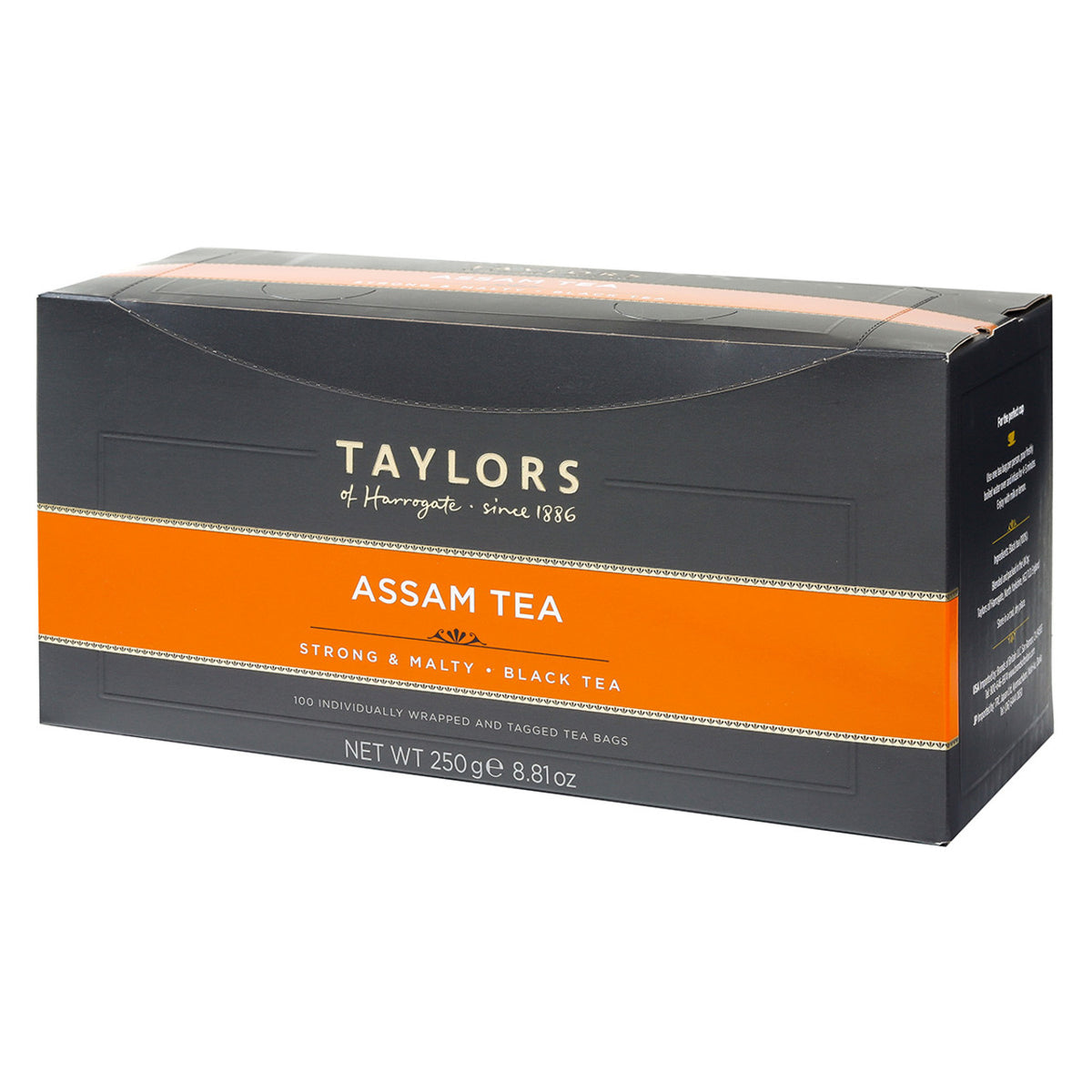 Box of Taylors Assam Tea on a white background