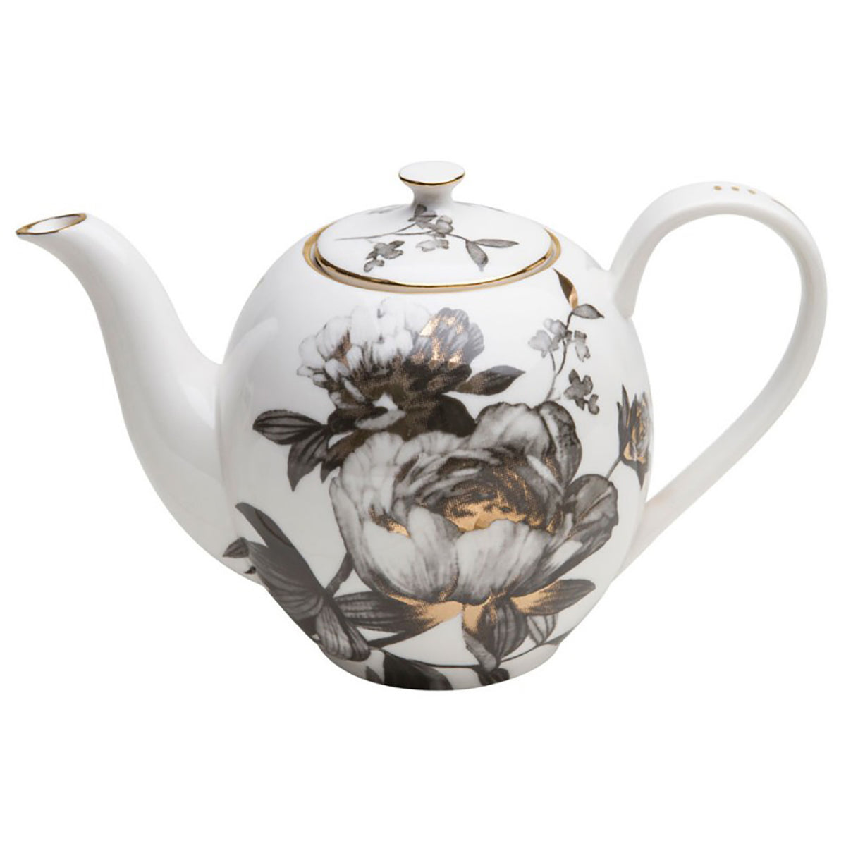 White teapot with floral design on a white background