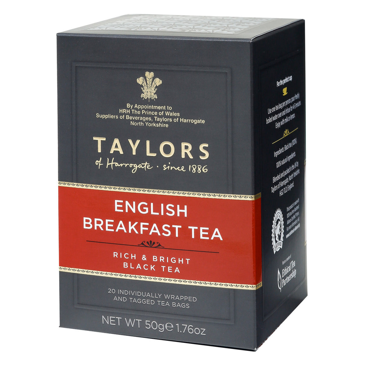 Box of Taylors English Breakfast Tea on a white background