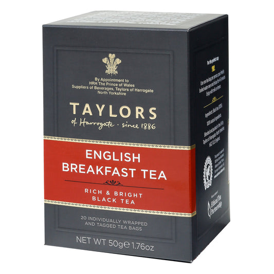 Box of Taylors English Breakfast Tea on a white background