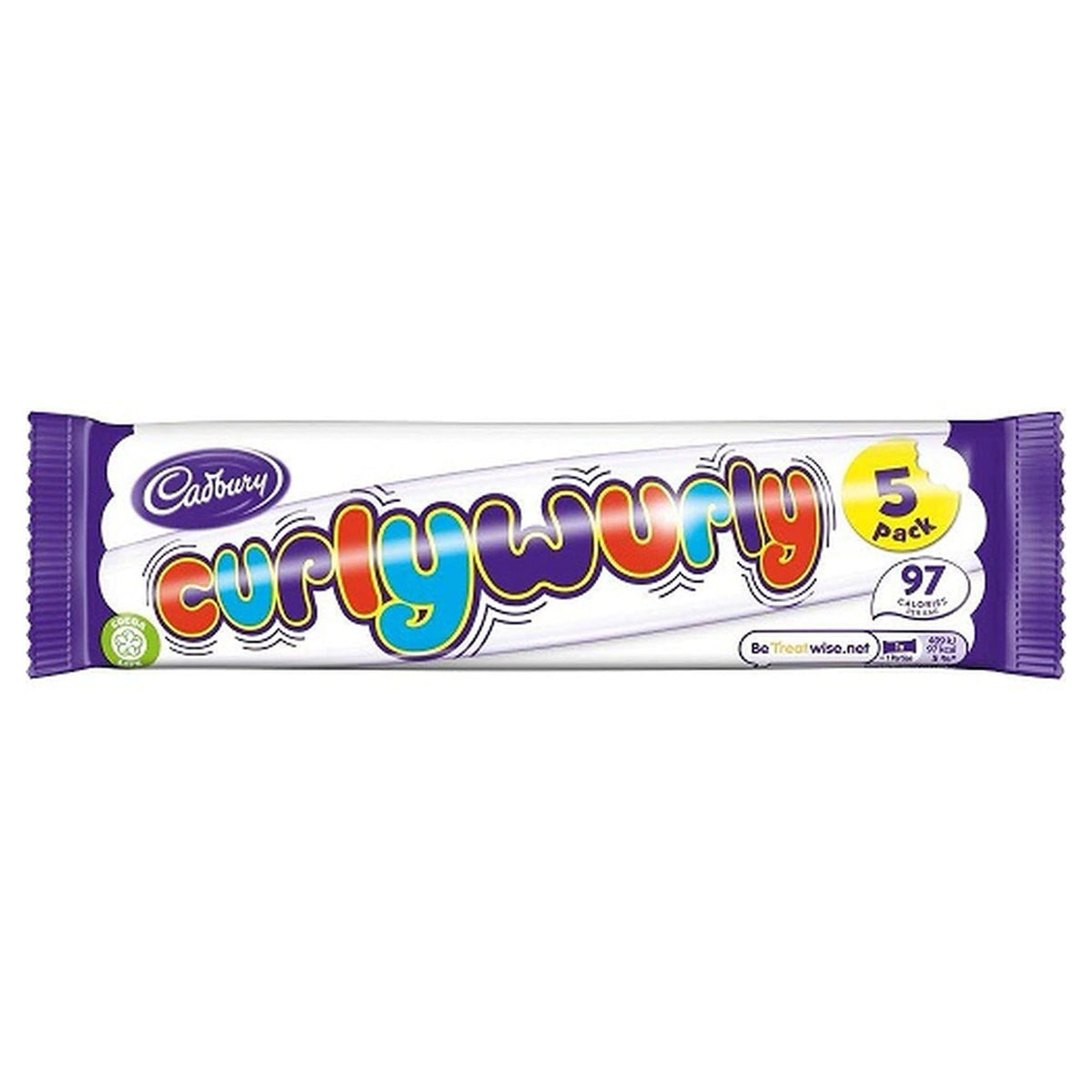 Cadbury Curly Wurly chocolate bar packaging on a white background