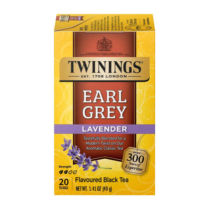 Twinings Earl Grey Lavender tea box on a white background