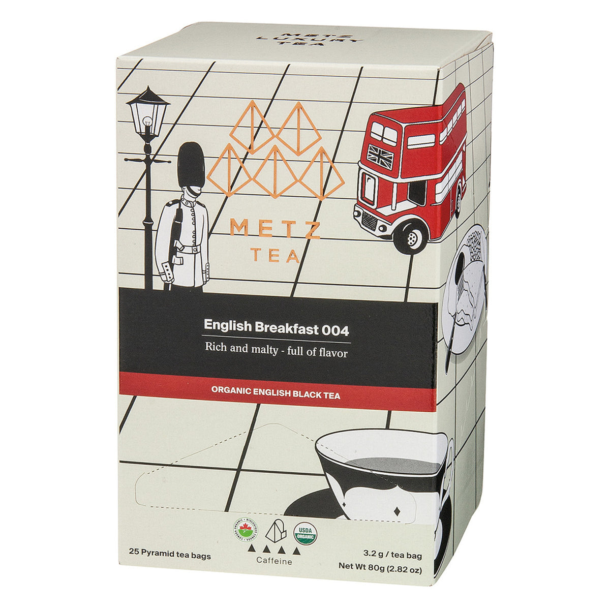 Metz Tea English Breakfast 004 tea box with graphics and text on a white background