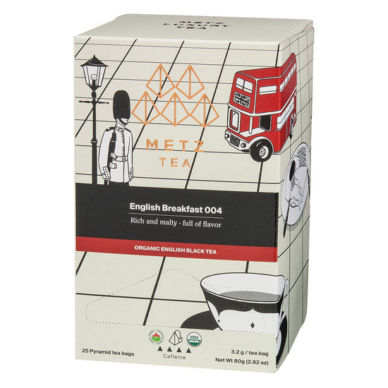 Metz Tea English Breakfast 004 tea box with graphics and text on a white background